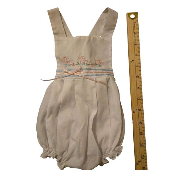 Vintage Cherubs One Piece 6 Months Pink Ducks Floral Easter Spring Embroidered - Picture 3 of 7